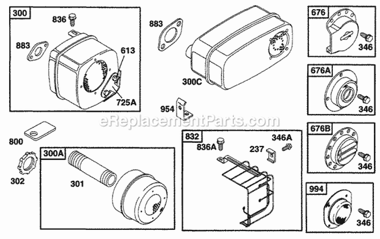Muffler Group Diagram and Parts List for 253707-0230-01  Briggs and Stratton Engine